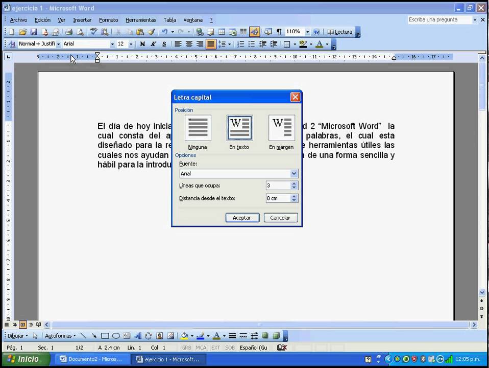 letra capital en word 2003