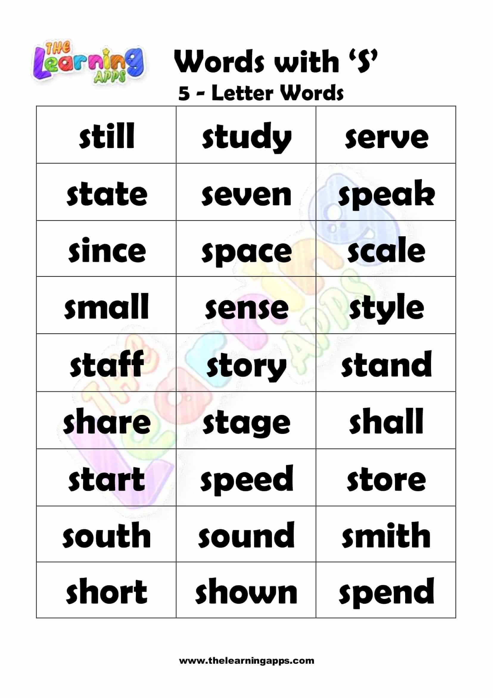 5 letter word start s