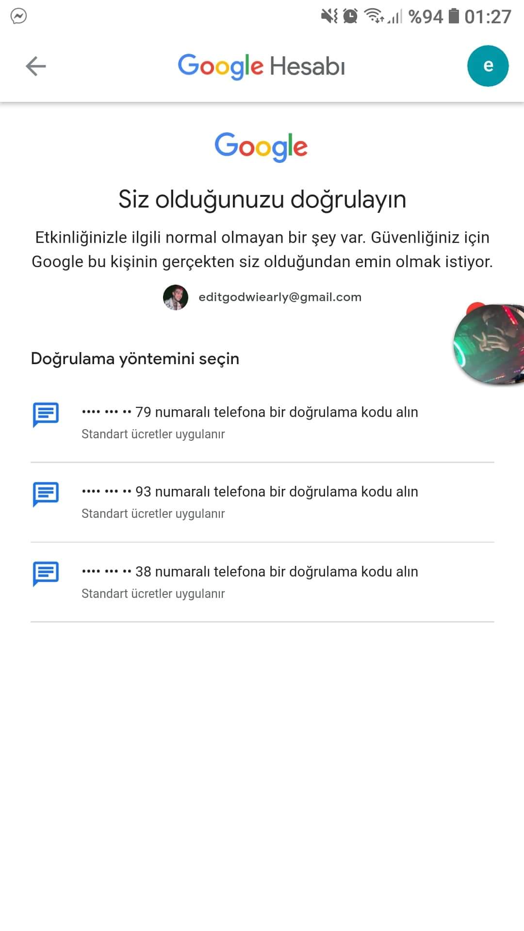 google hesabı numara silme