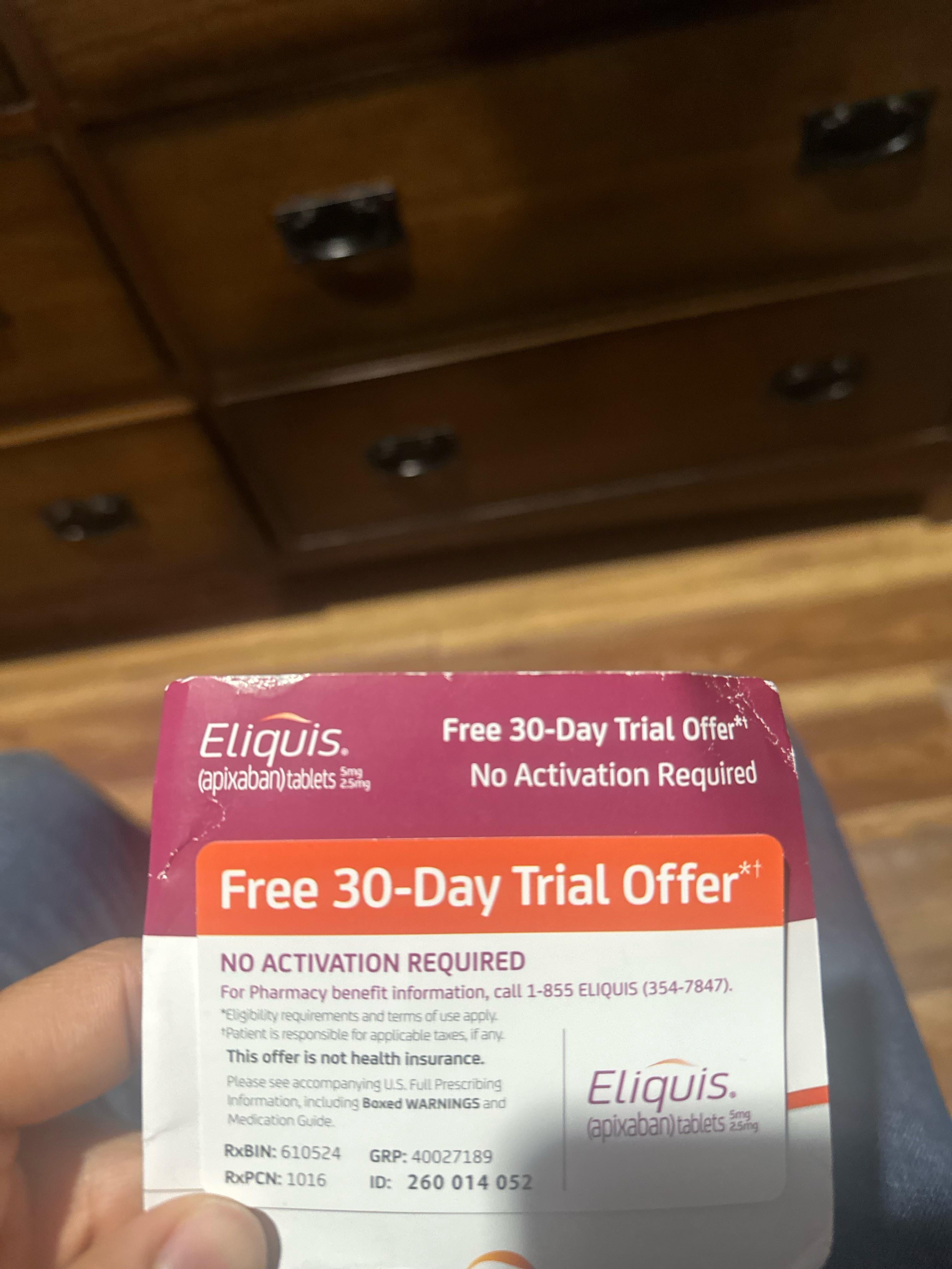 eliquis free 30 day trial coupon