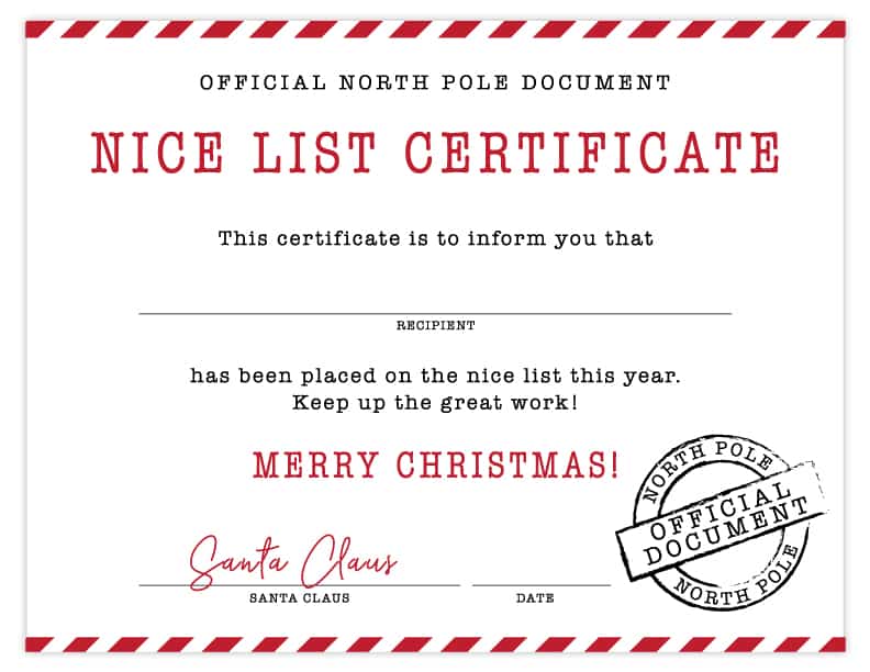 santa nice list template