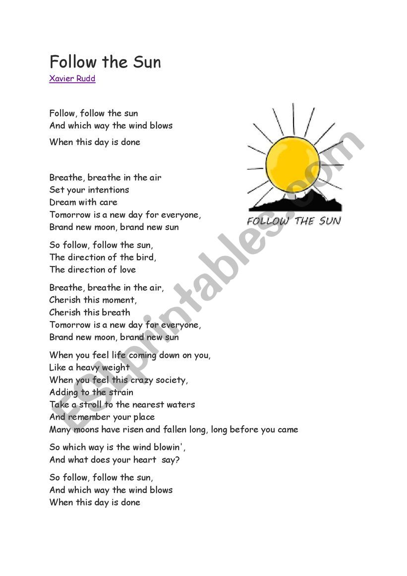 follow the sun lyrics deutsch