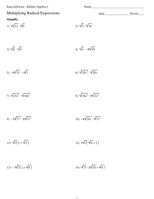 multiplying radicals worksheet with answers pdf