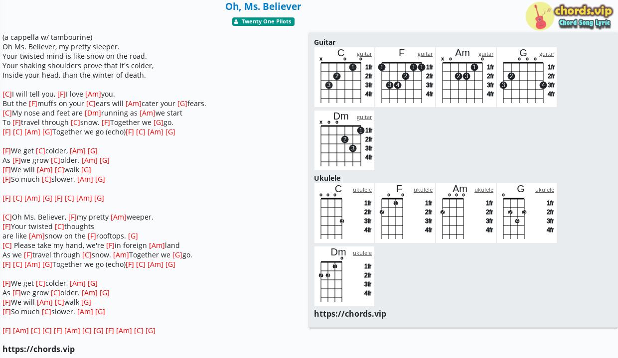 oh ms believer ukulele tabs