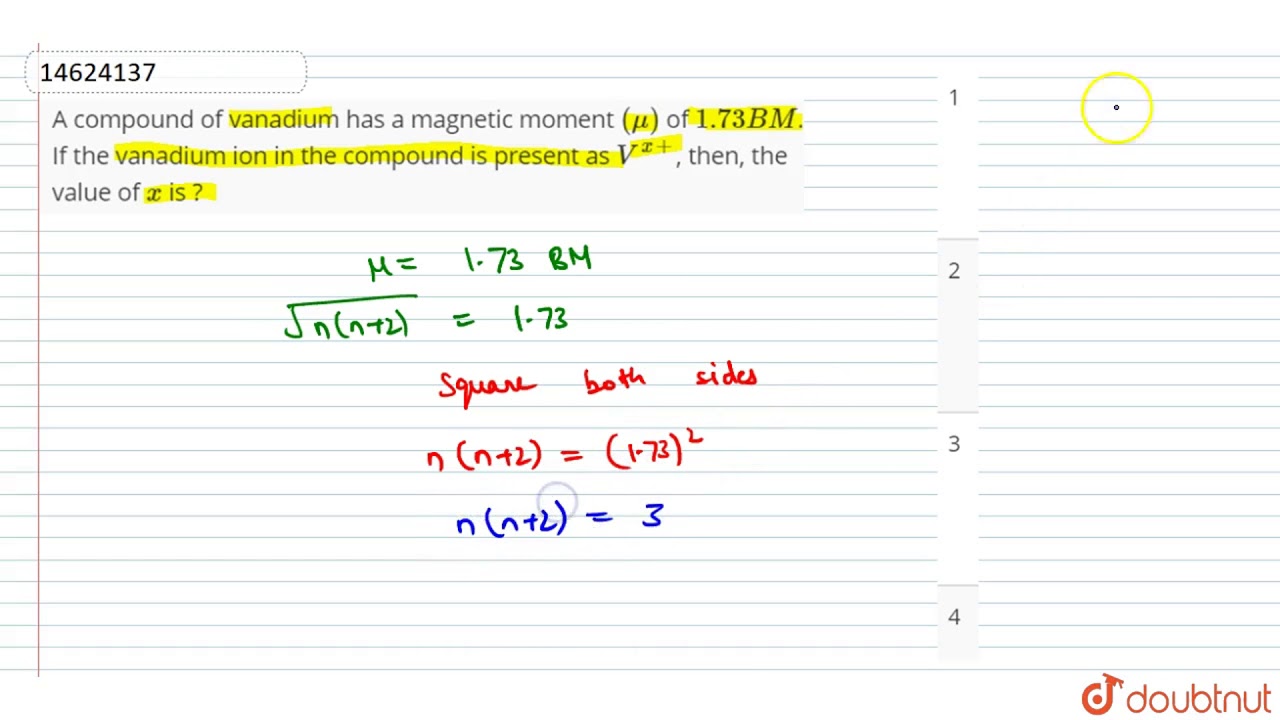 a compound of vanadium has a magnetic moment