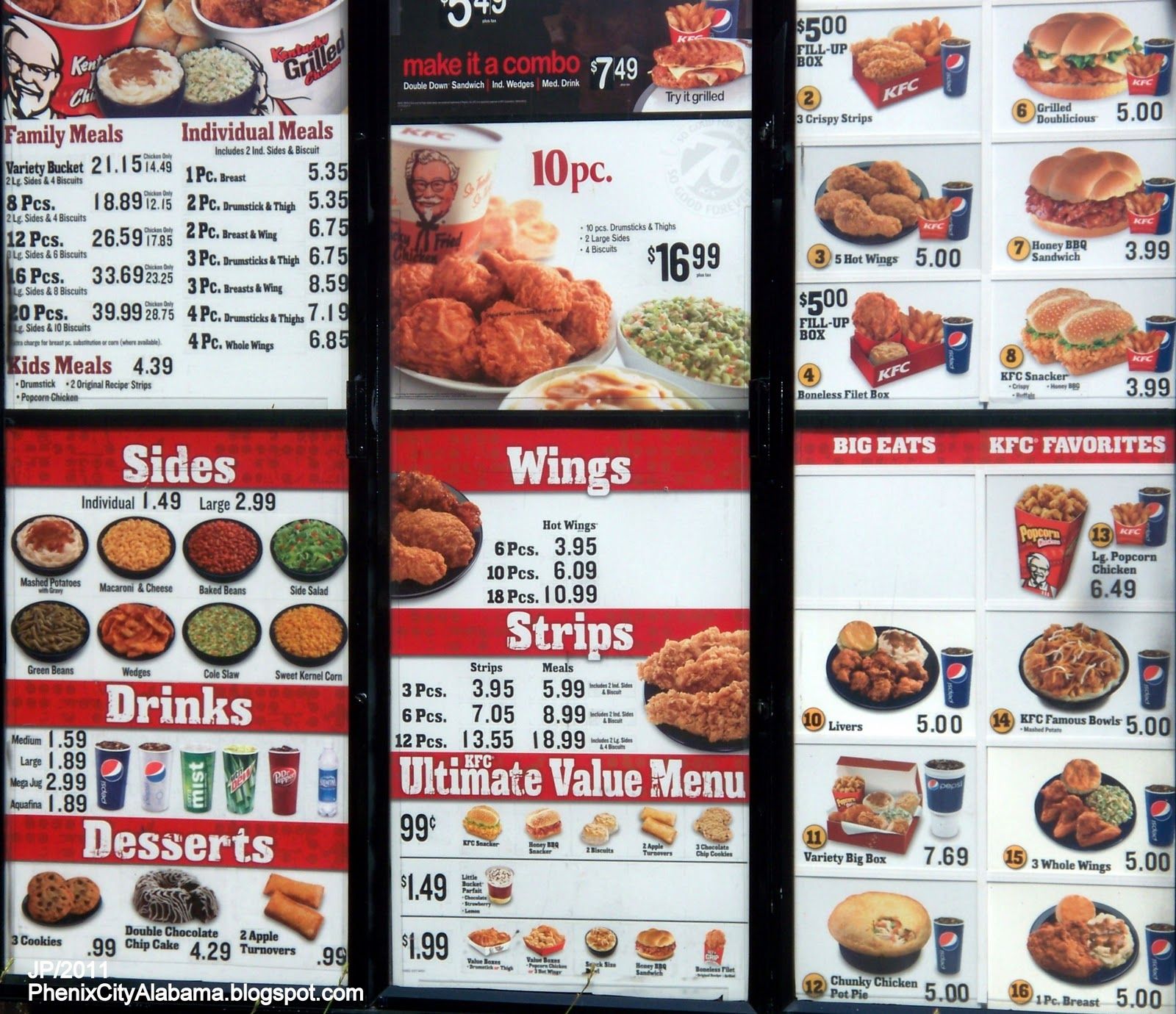 kentucky fried chicken menu prices