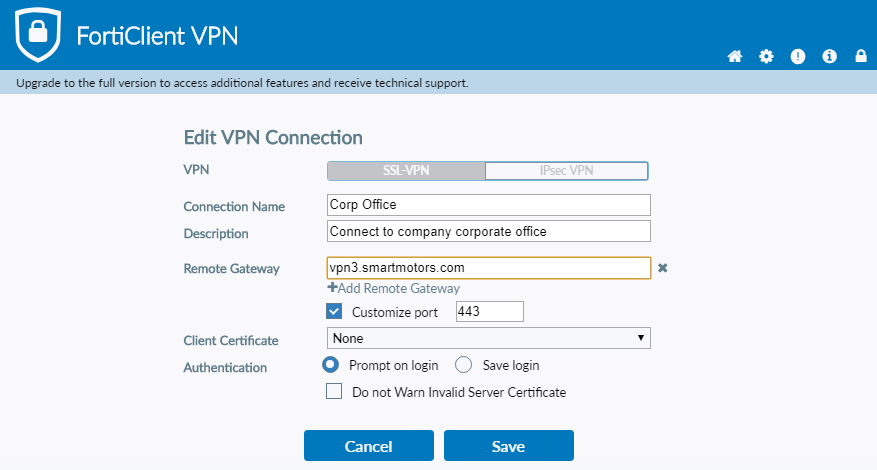 forticlient vpn client