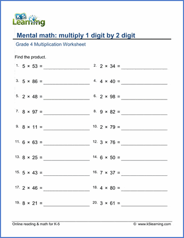 4th grade multiplication worksheets