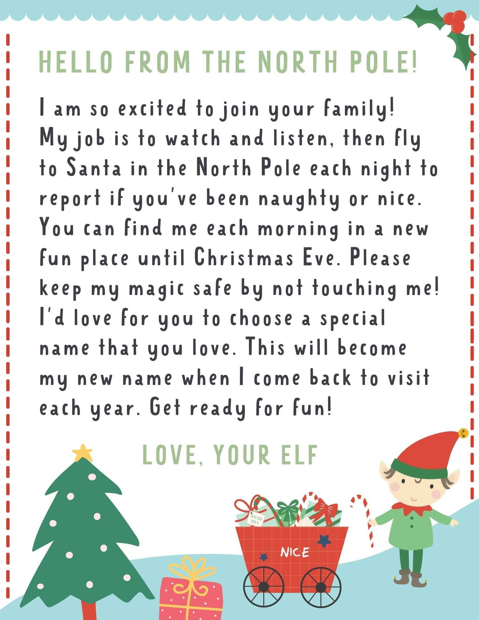 elf on shelf letter template