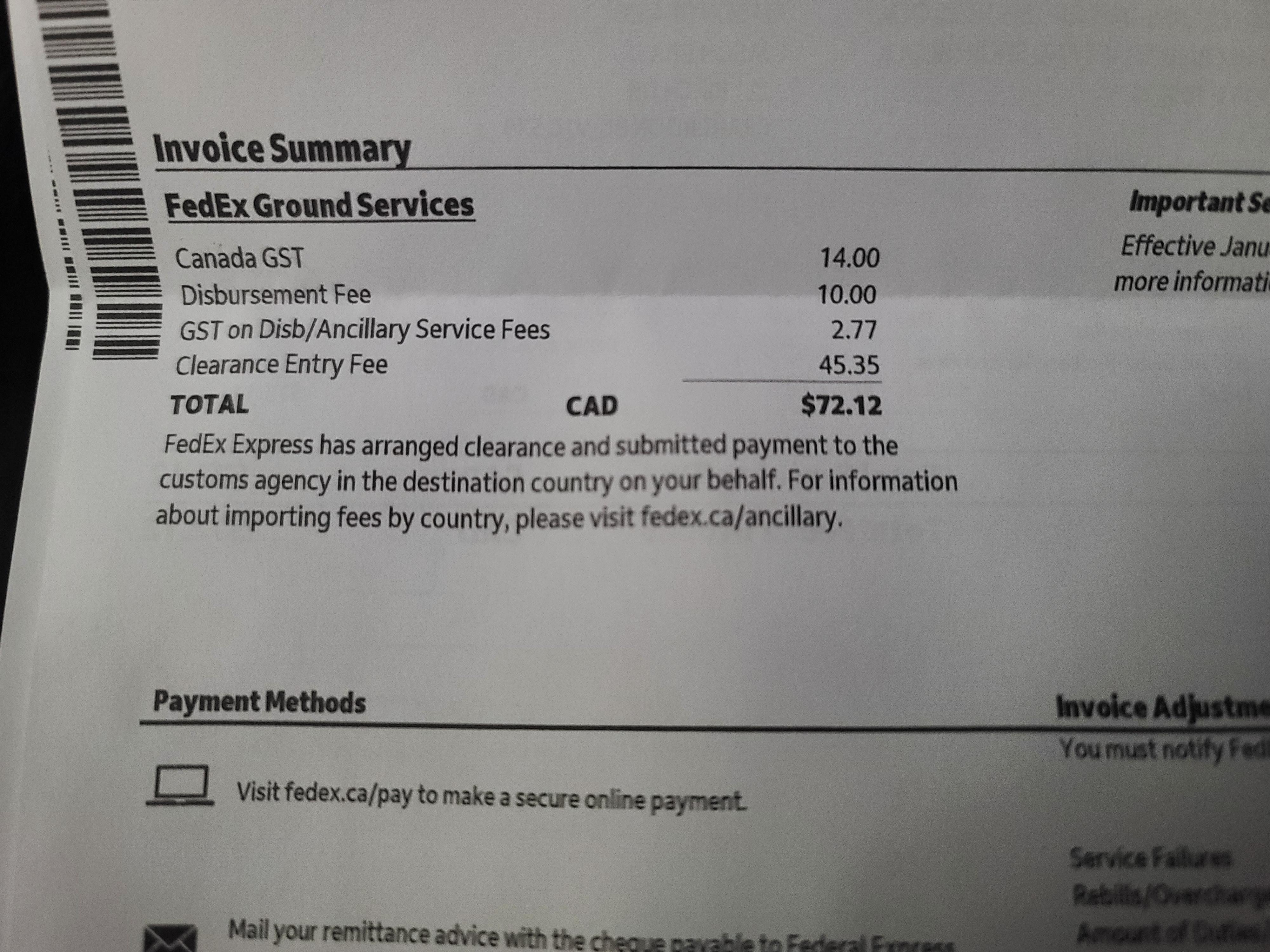 fedex clearance entry fee