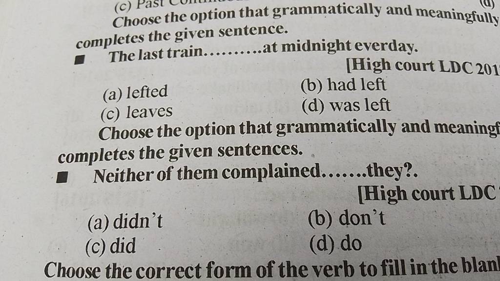 choose the option that meaningfully completes the sentence