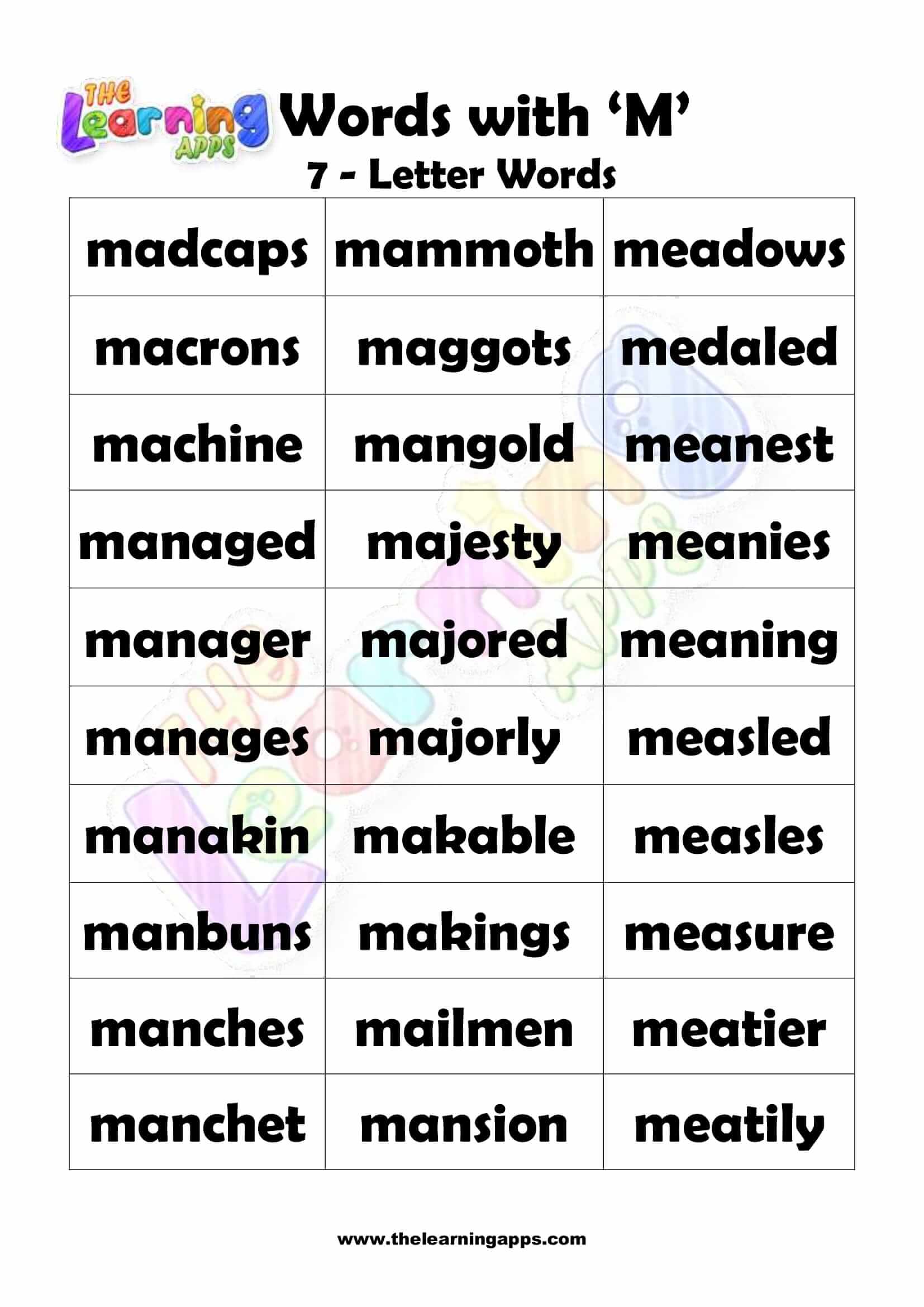 seven letter words starting with m