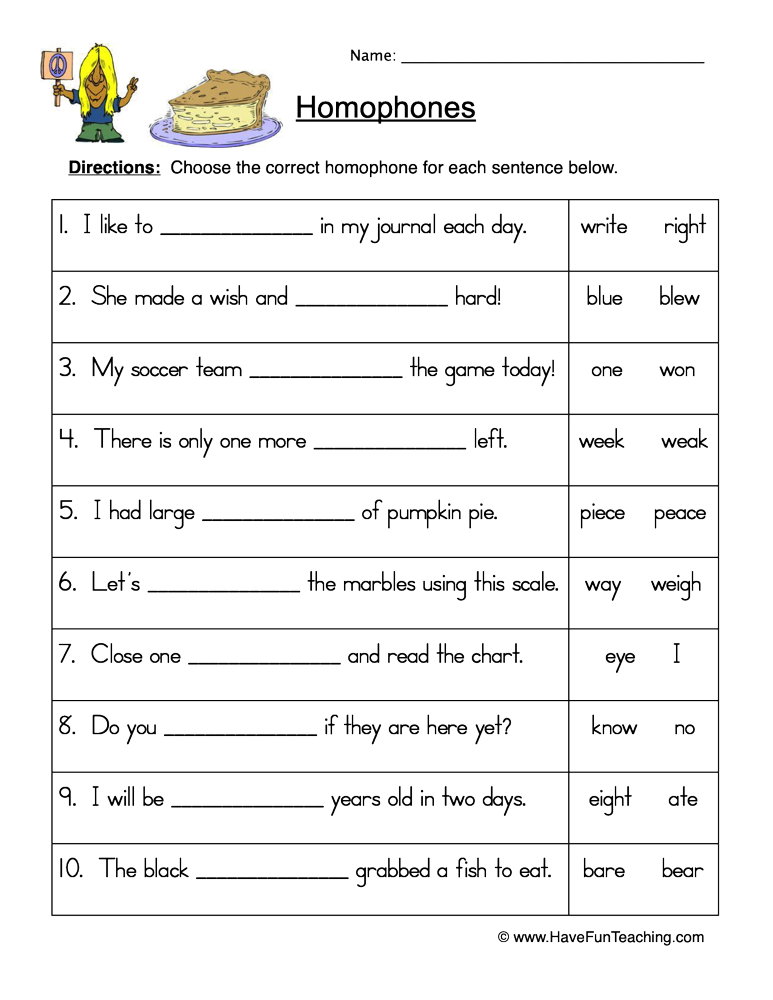 homophones worksheets