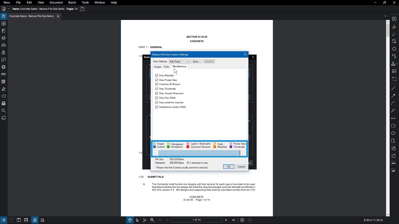 bluebeam reduce file size