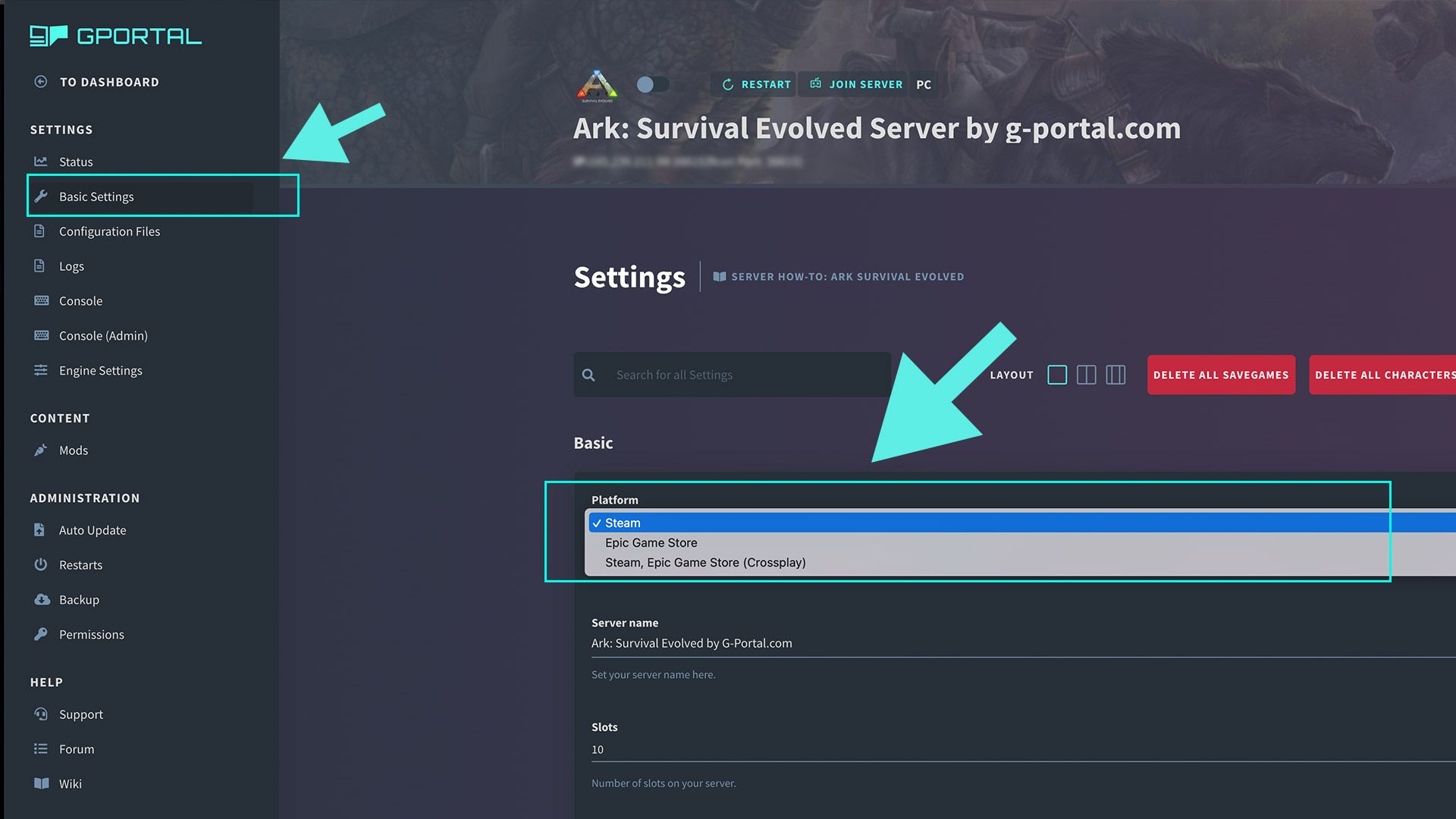 gportal server not showing up ark