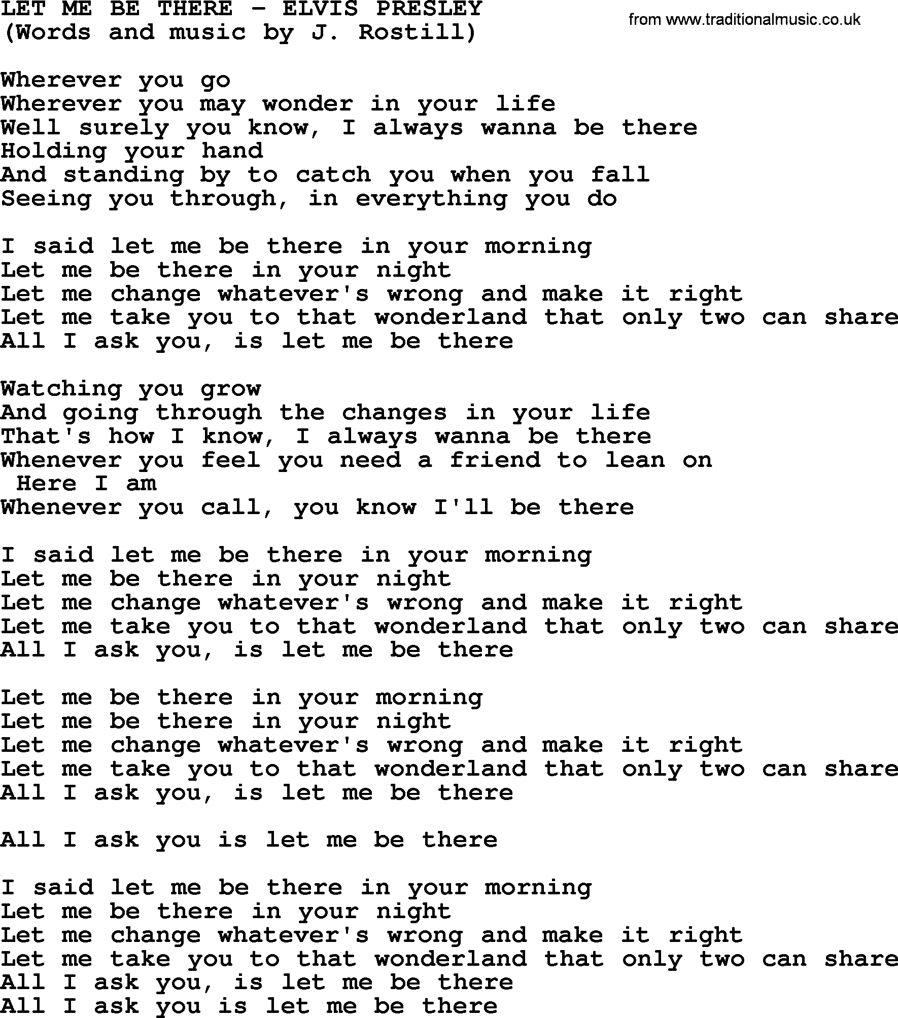 let me be there lyrics