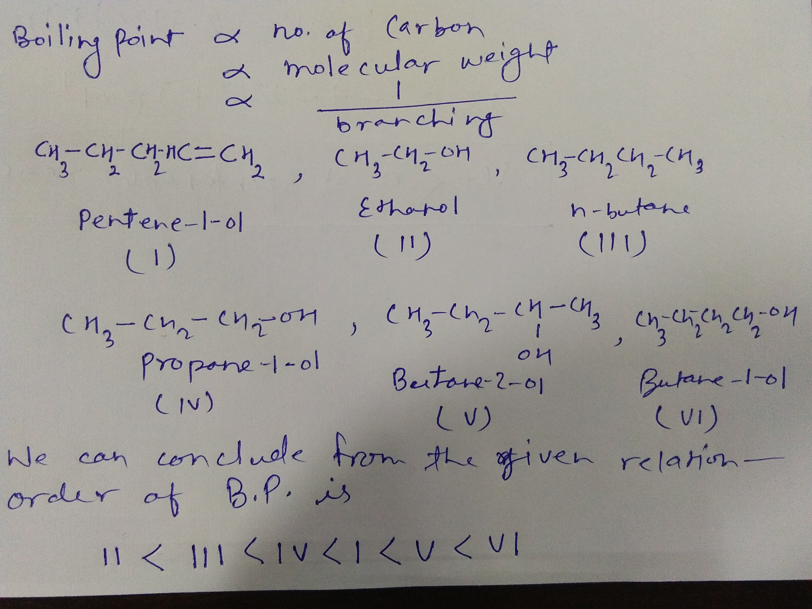 arrange the following in the increasing order of boiling point