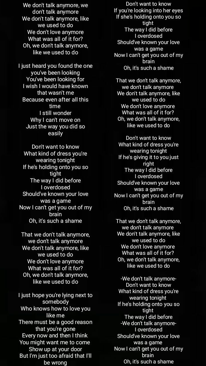 we don t talk anymore lyrics in english