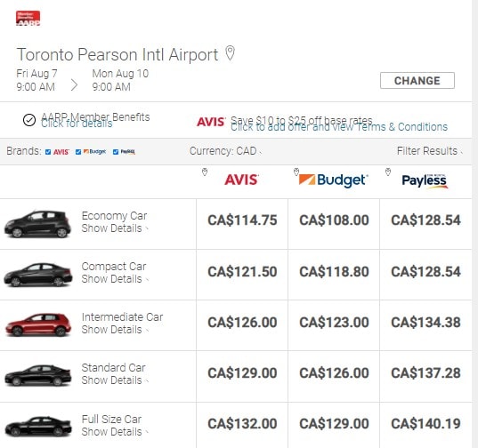 budget car rental aarp discount