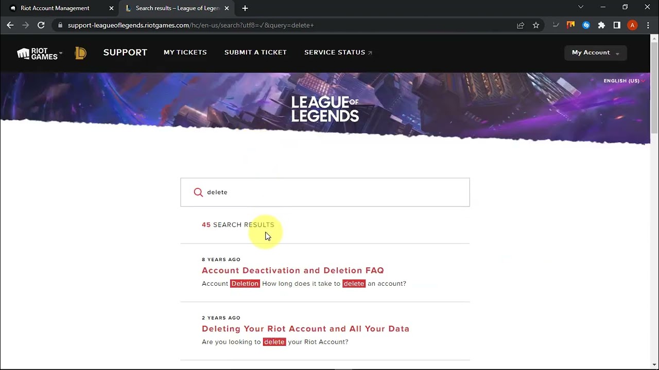 league of legends account deletion