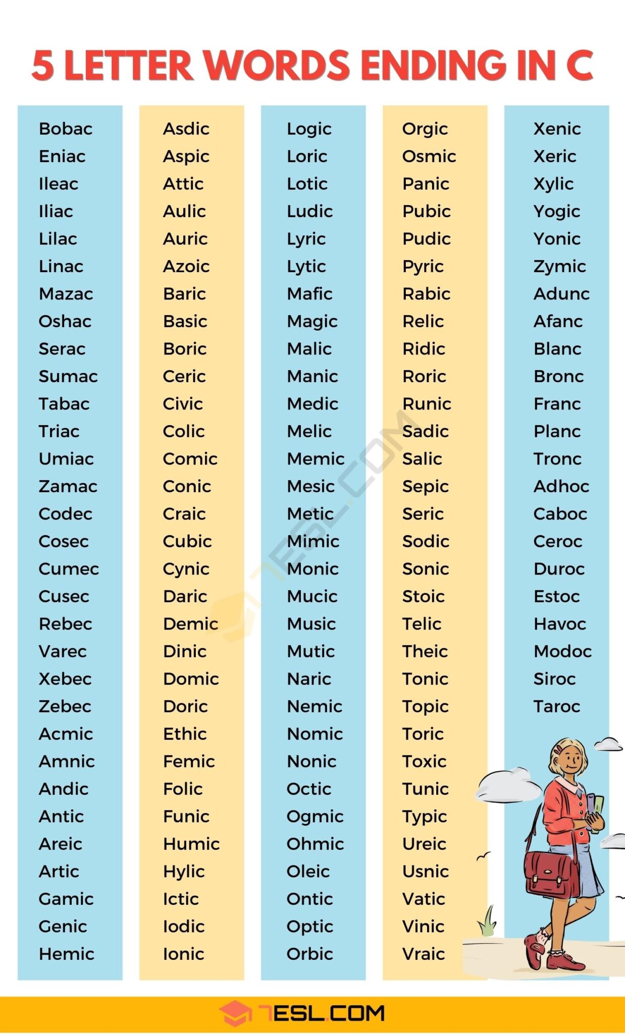 five letter words ending in c