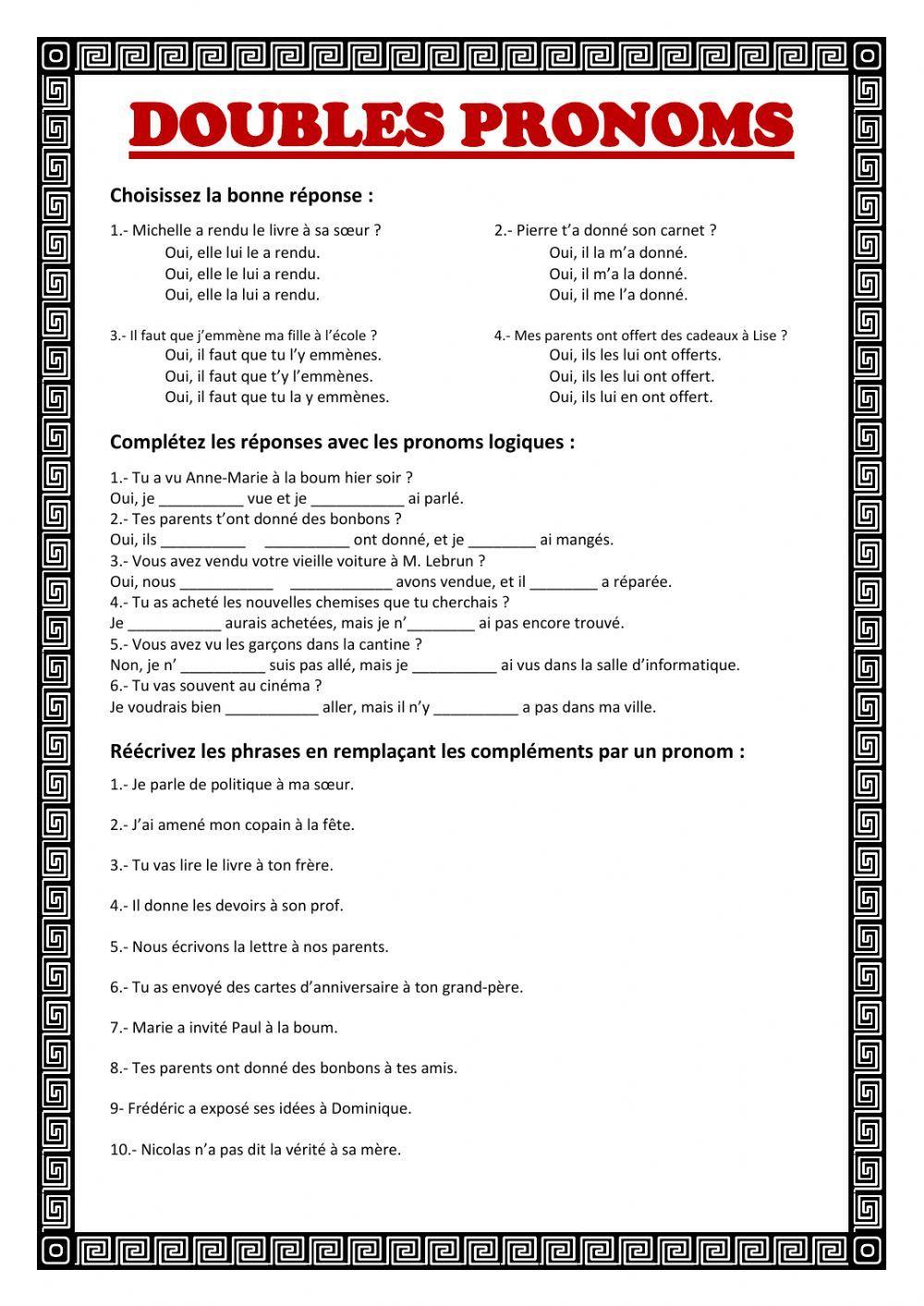 double pronominalisation exercices