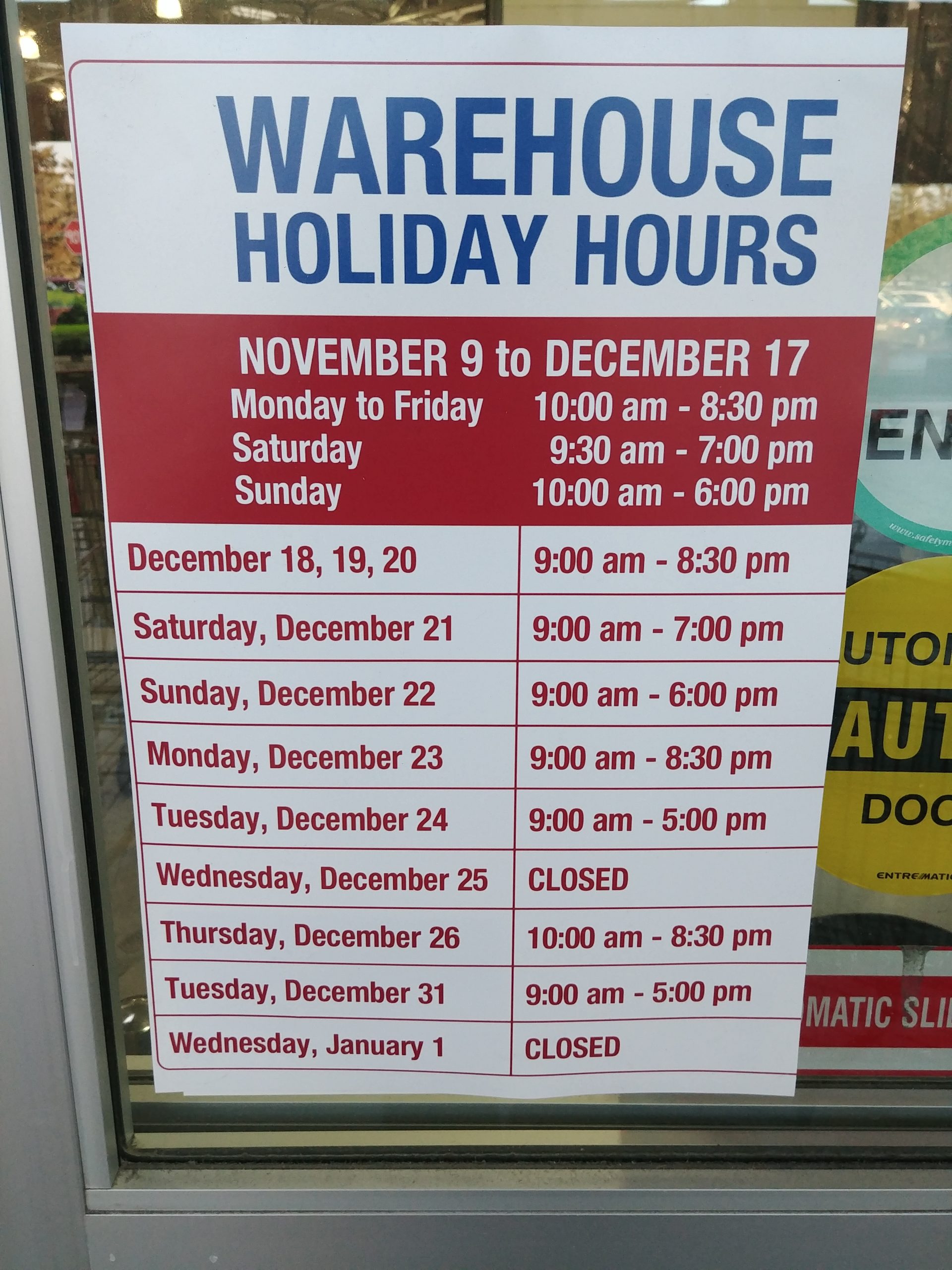 costco holiday hours washington