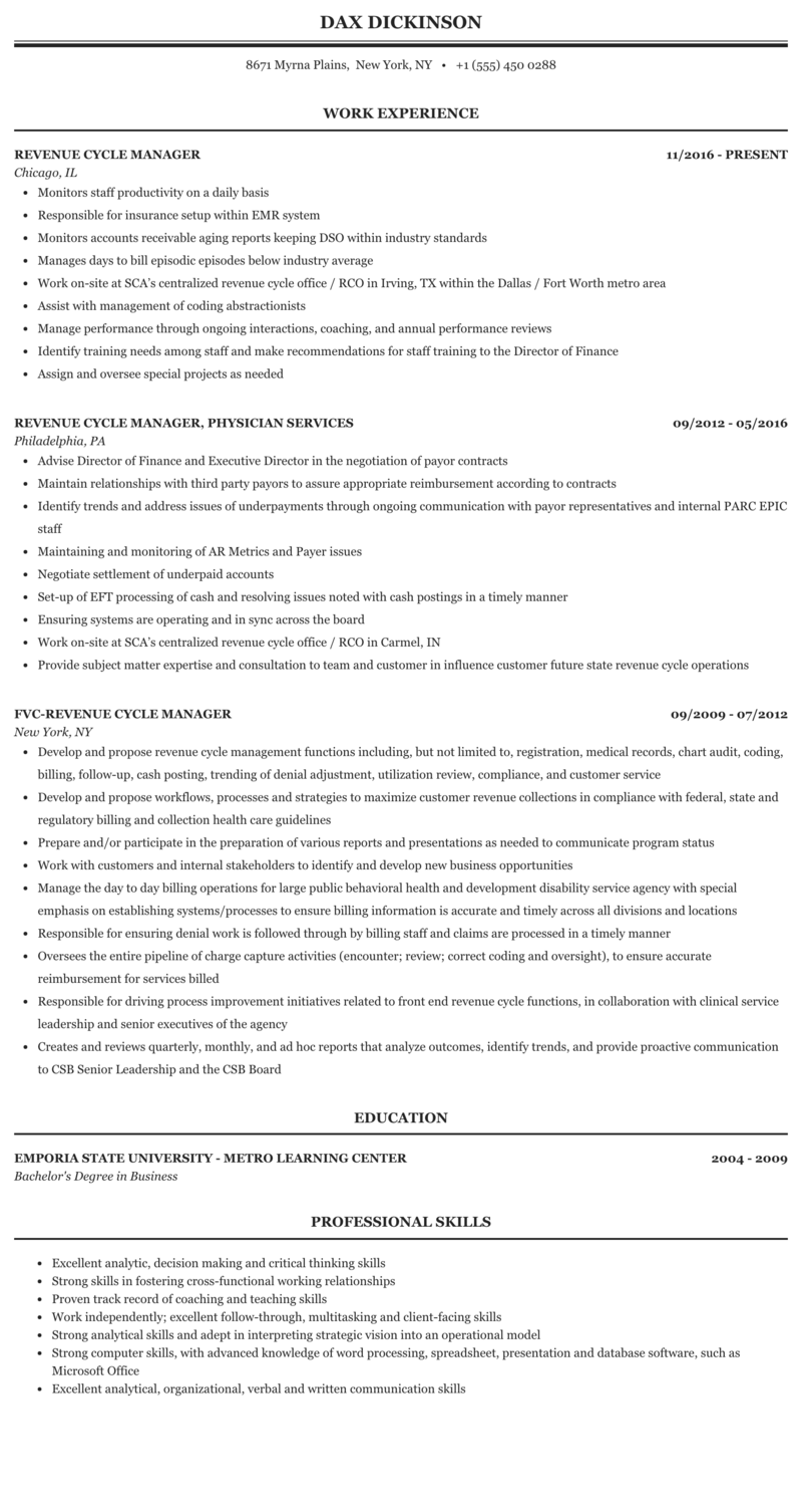 revenue cycle manager resume