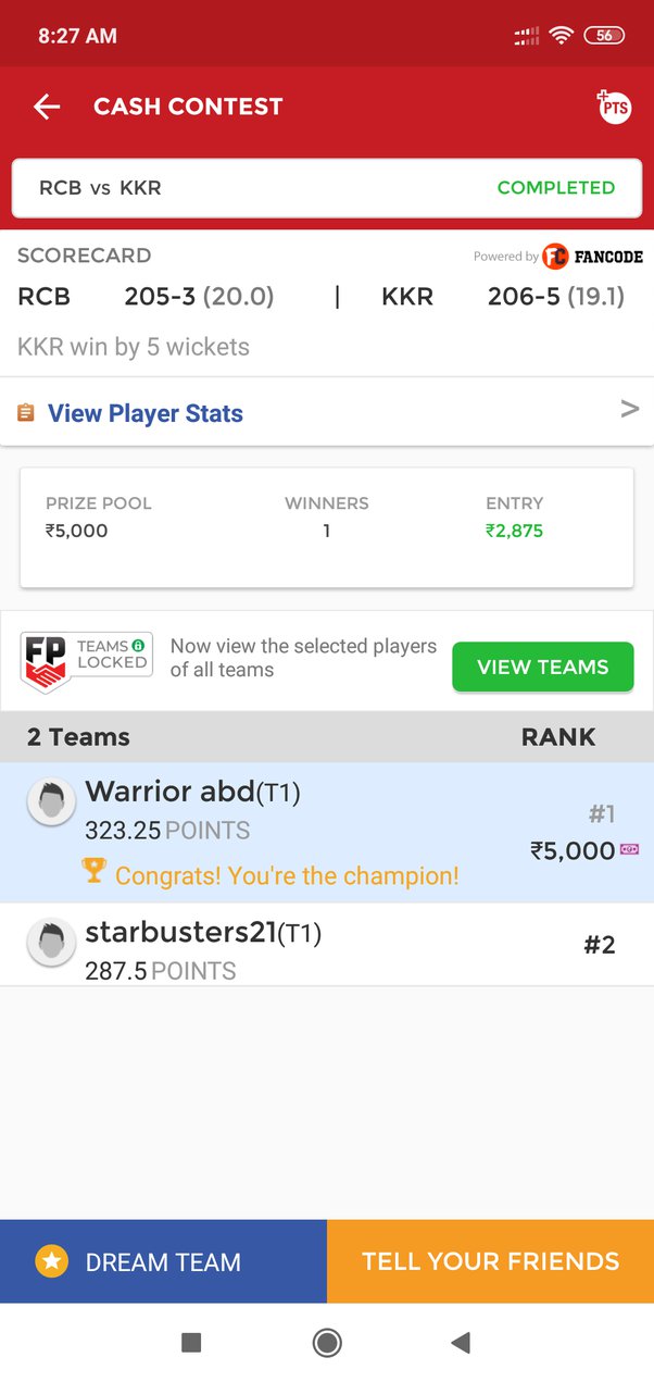 dream11 1 point value in rupees