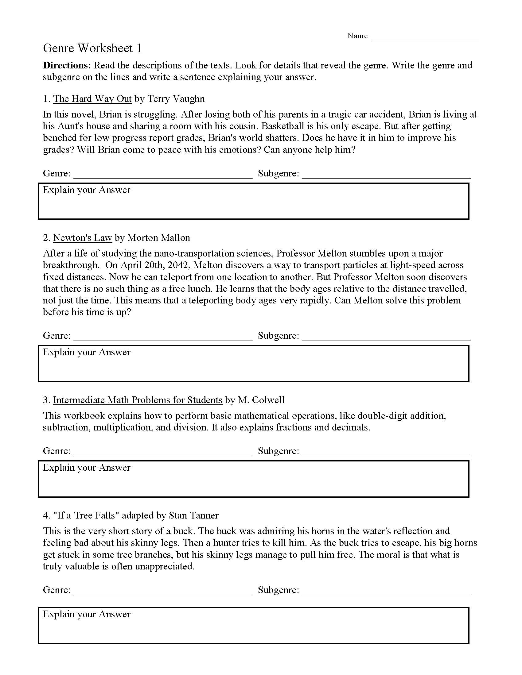 genre worksheet 1 answer key