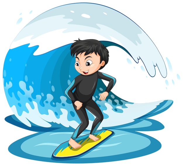 boy surfing clipart