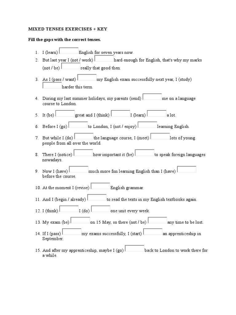 mixed tense exercise pdf