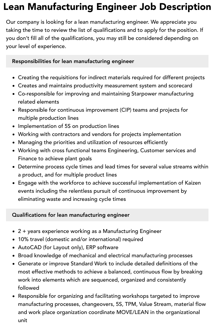 lean engineer jobs