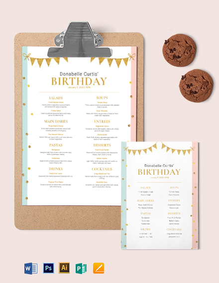 free printable birthday menu templates