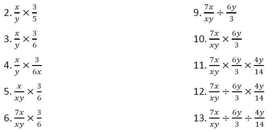 multiplying algebraic fractions worksheet