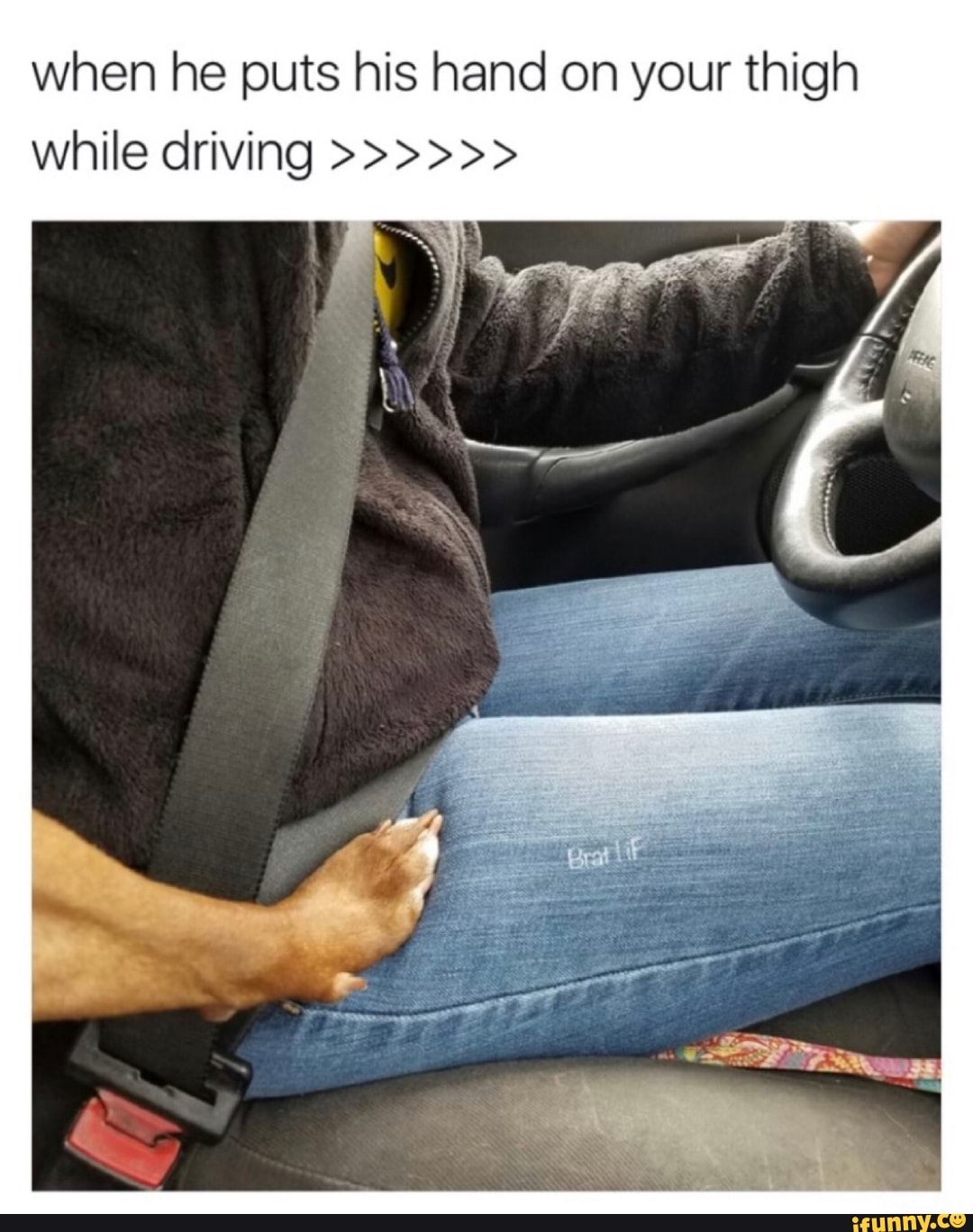 hand on thigh while driving meme