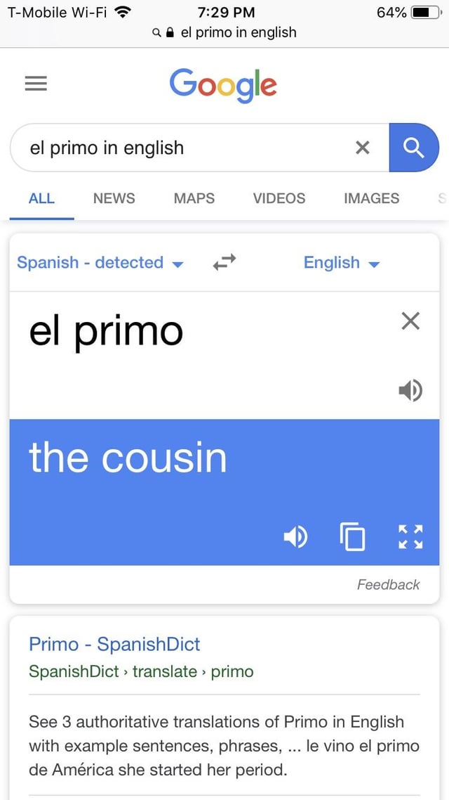 primo spanish to english