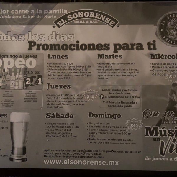 el sonorense grill & bar menu