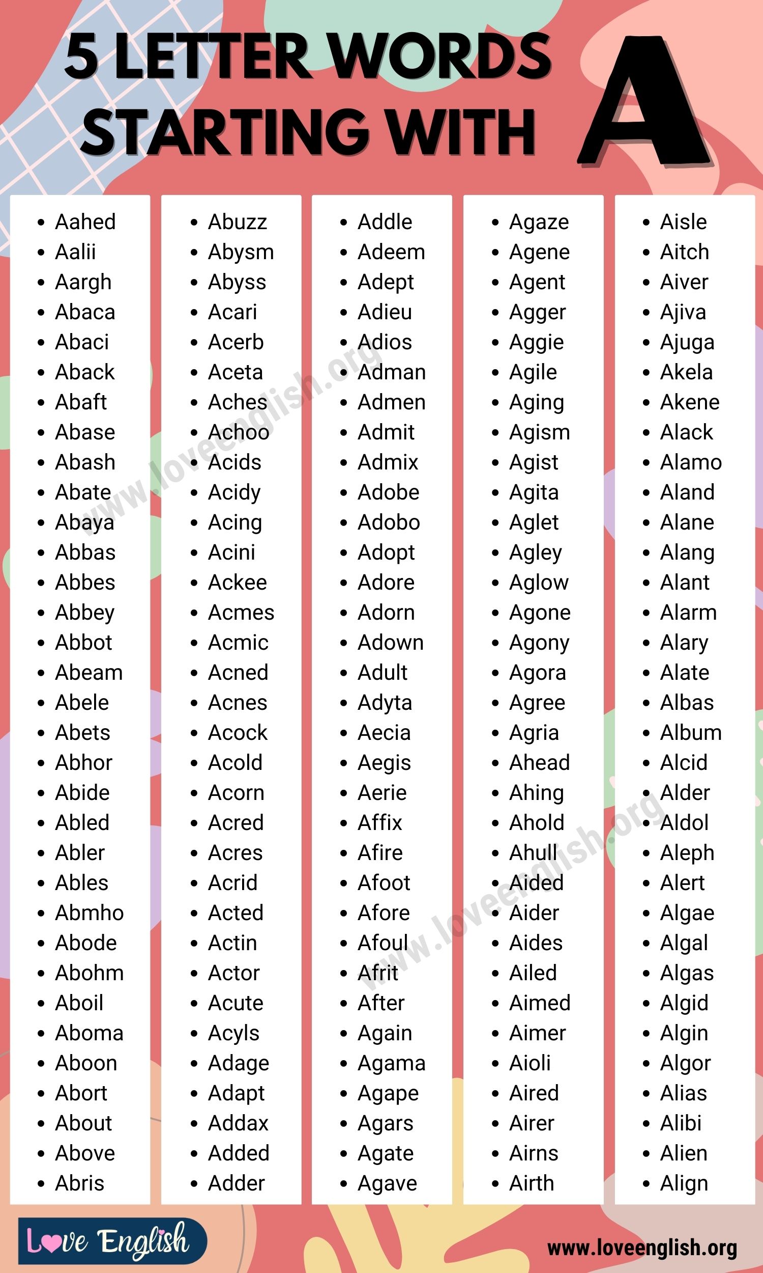 5 letter words beginning with