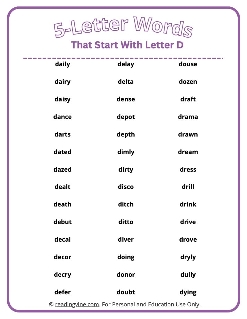 5 letter words starting with de