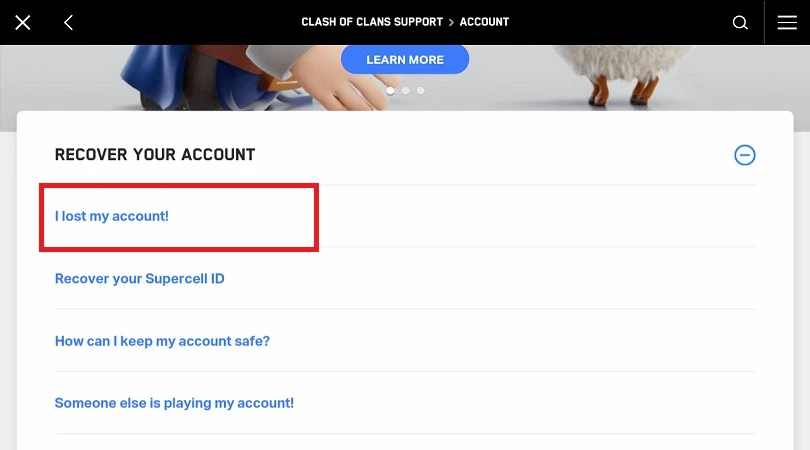 how do i recover my clash of clans account