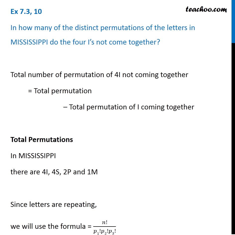 in how many distinct permutations of the letters in mississippi