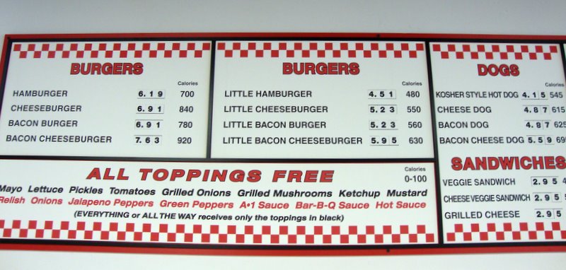 5 guys menu with prices