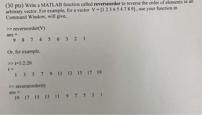 reverse order of vector matlab