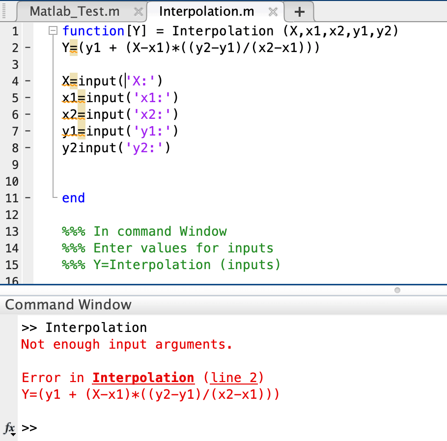 matlab inputs