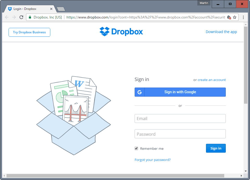 dropbox log in