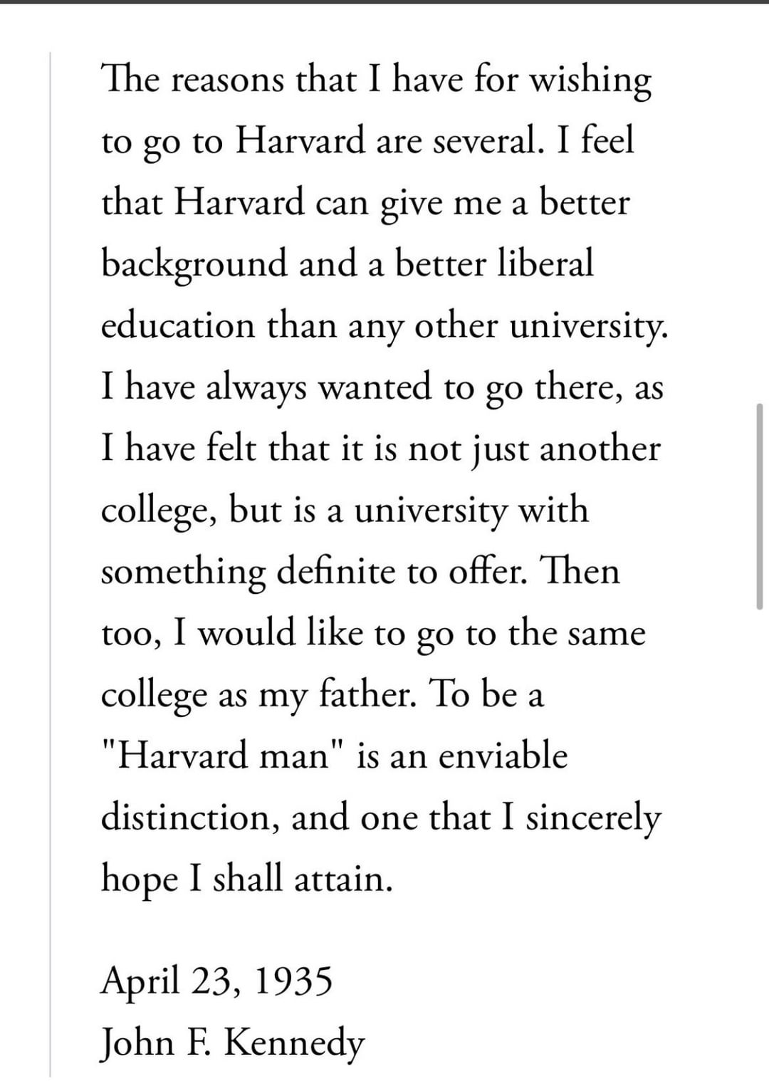 jfk harvard essay