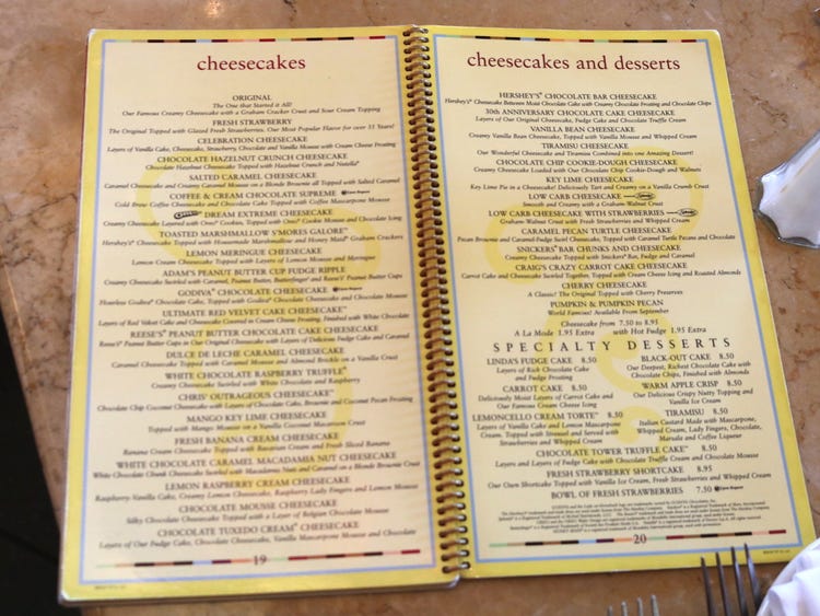 cheesecake factory menu