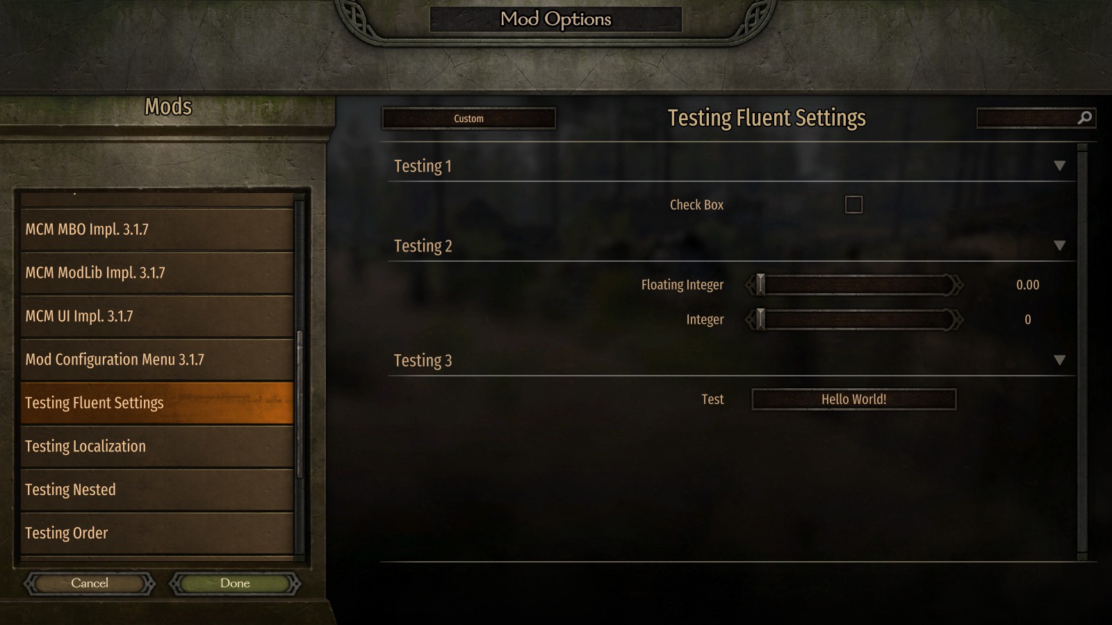 the mod configuration menu