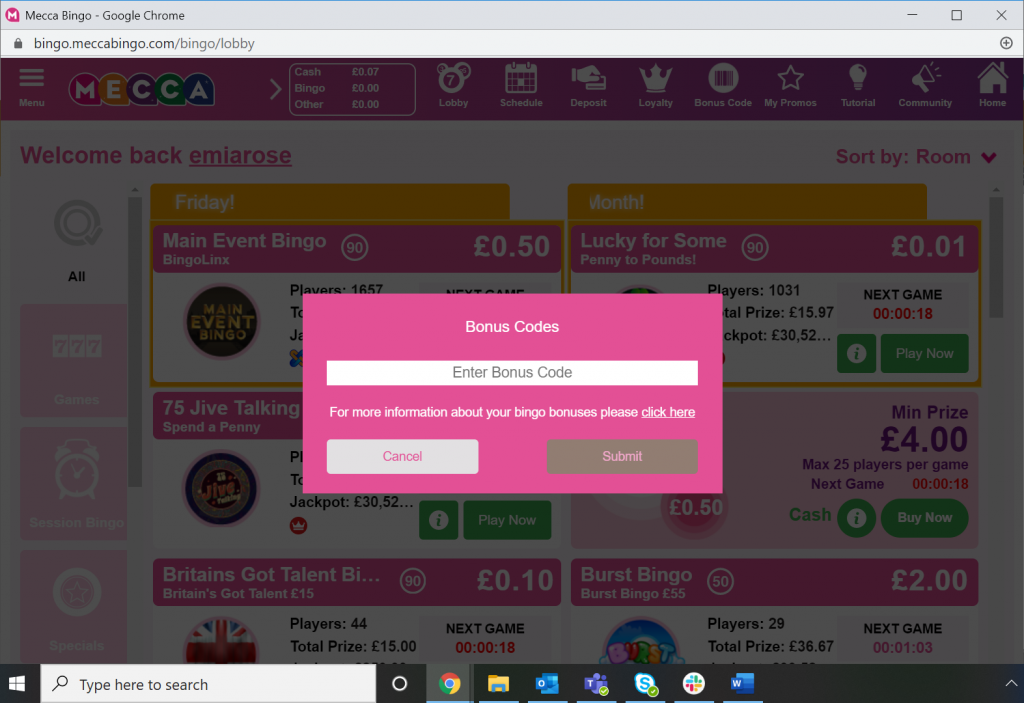 mecca bingo bonus code